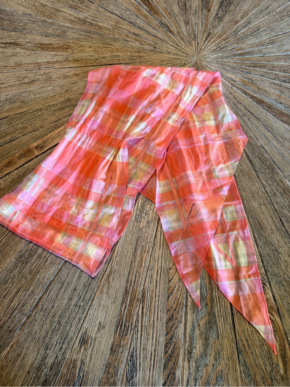 Liz Claiborne silk scarf long rectangle 62x9” peach orange cream pink hair bag